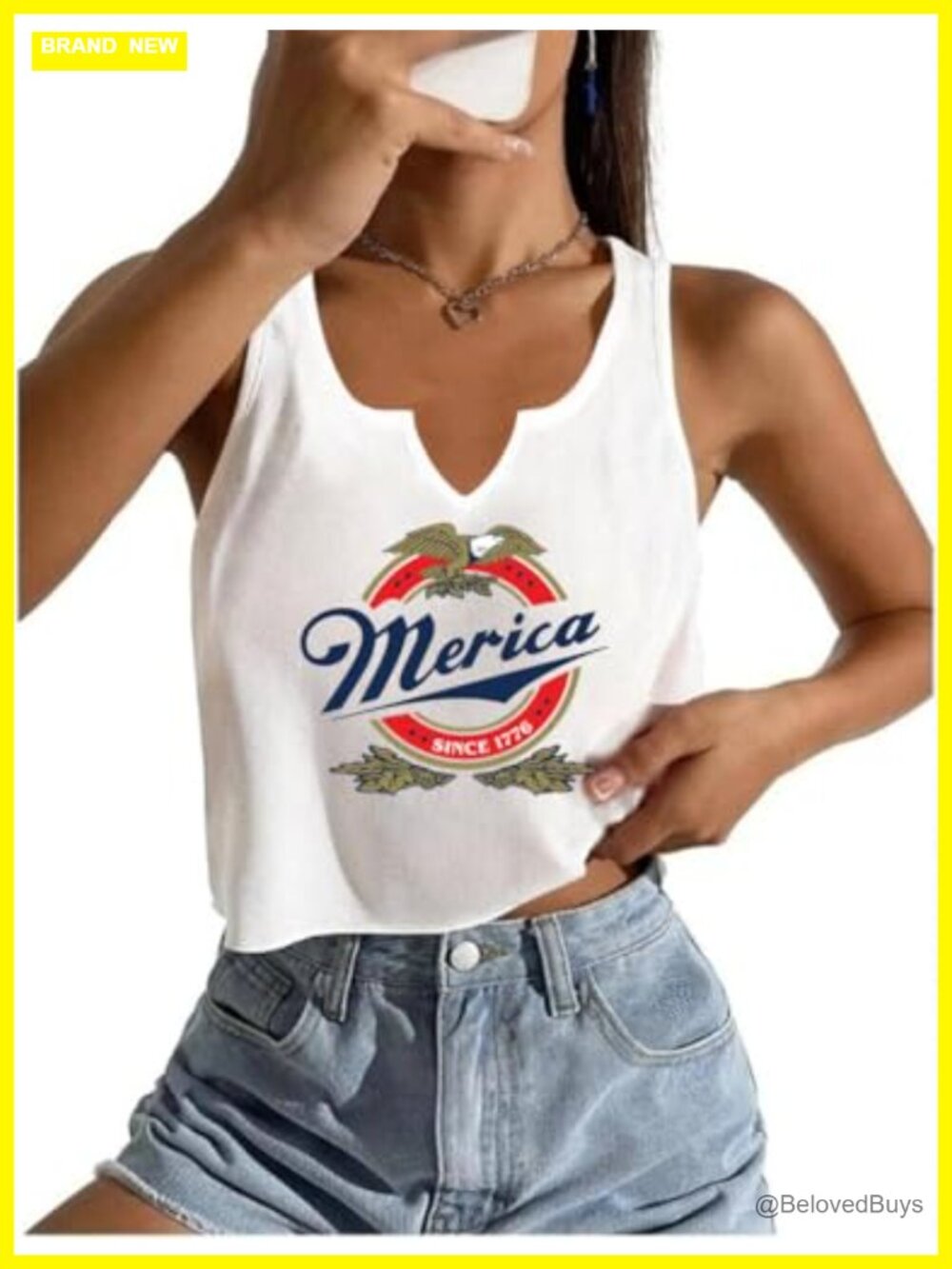 Women's Summer Crop Tank Top Sleeveless V-Neck Letter Print Cotton Blend